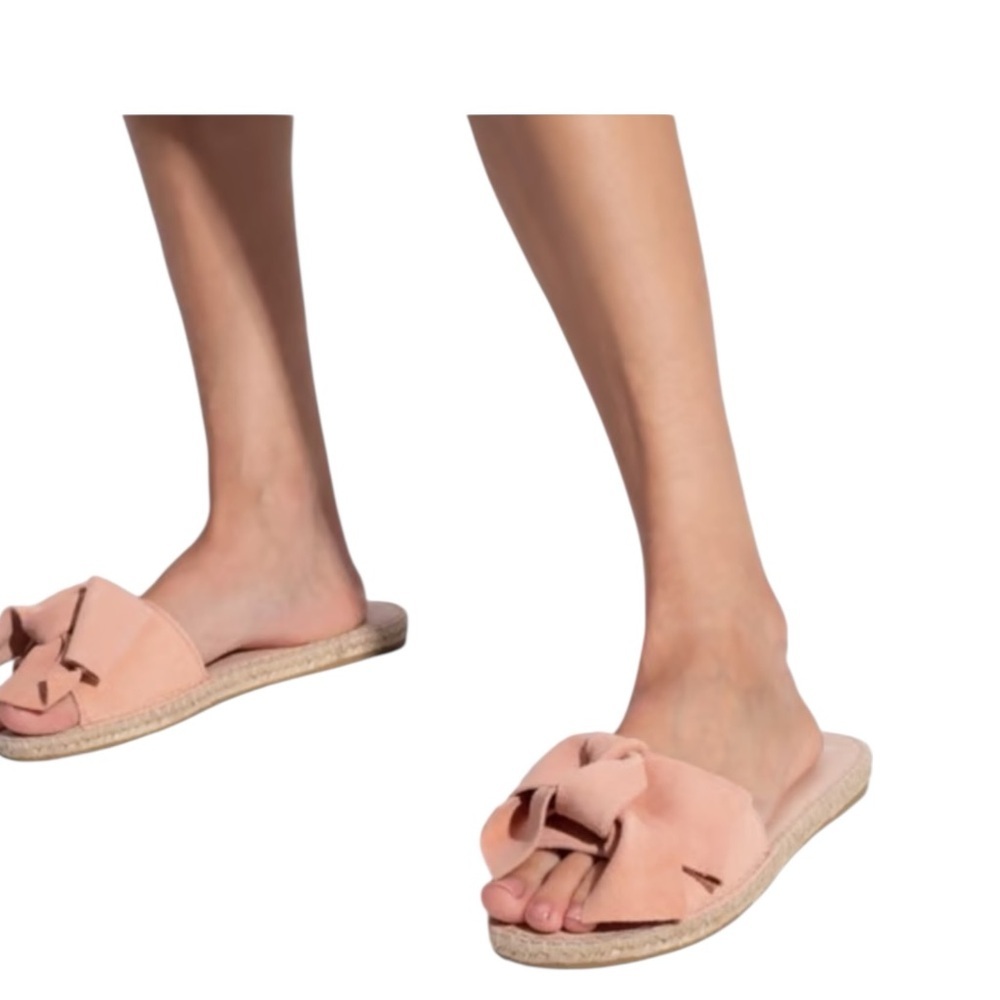 Blush Suede Manebi Bow Slides| Bow Blush Sandals